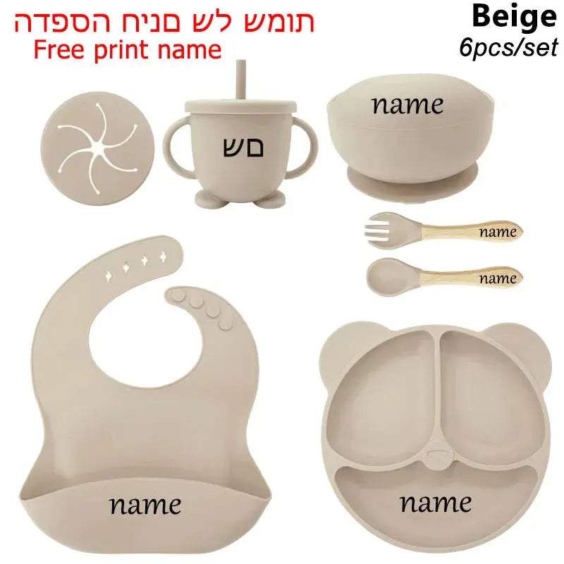 Personalized Name Tableware For Kids Silicone Suction Cup Plate Bowl Baby Feeding Set Children Dinner Dishes Bowl Spoon Cup Nova Trendz