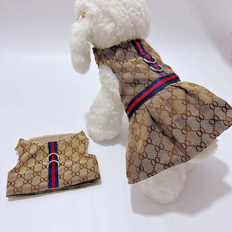 Pet Couple Clothing Designer Luxury Women Dog Dress Men Dog Chest Back Vest Puppy Clothes Beautiful Skirt Traction Rope Leash Nova Trendz