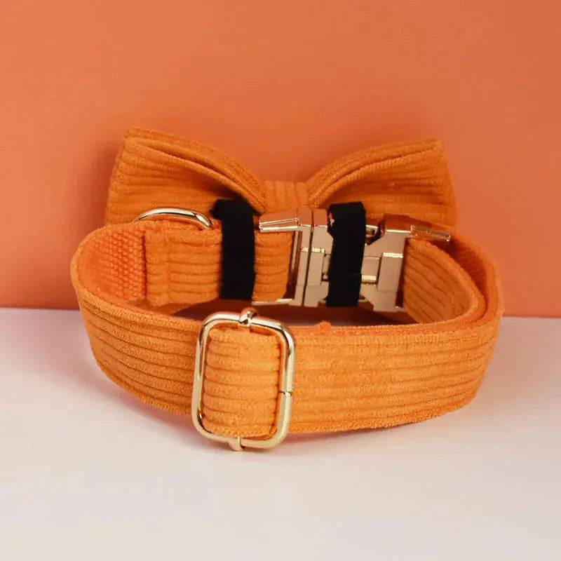 Orange Corduroy Dog Collar And Leash Set For Dogs Custom Engraved Nameplate Pet Supplies Dog Leash Corduroy11 Nova Trendz