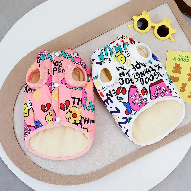 Winter Dog Vest Dopamine Graffiti Print Warm Windproof Outdoor Pet Jacket Fashion Chihuahua Yorkshire Clothes Pet Apparel - Nova Trendz