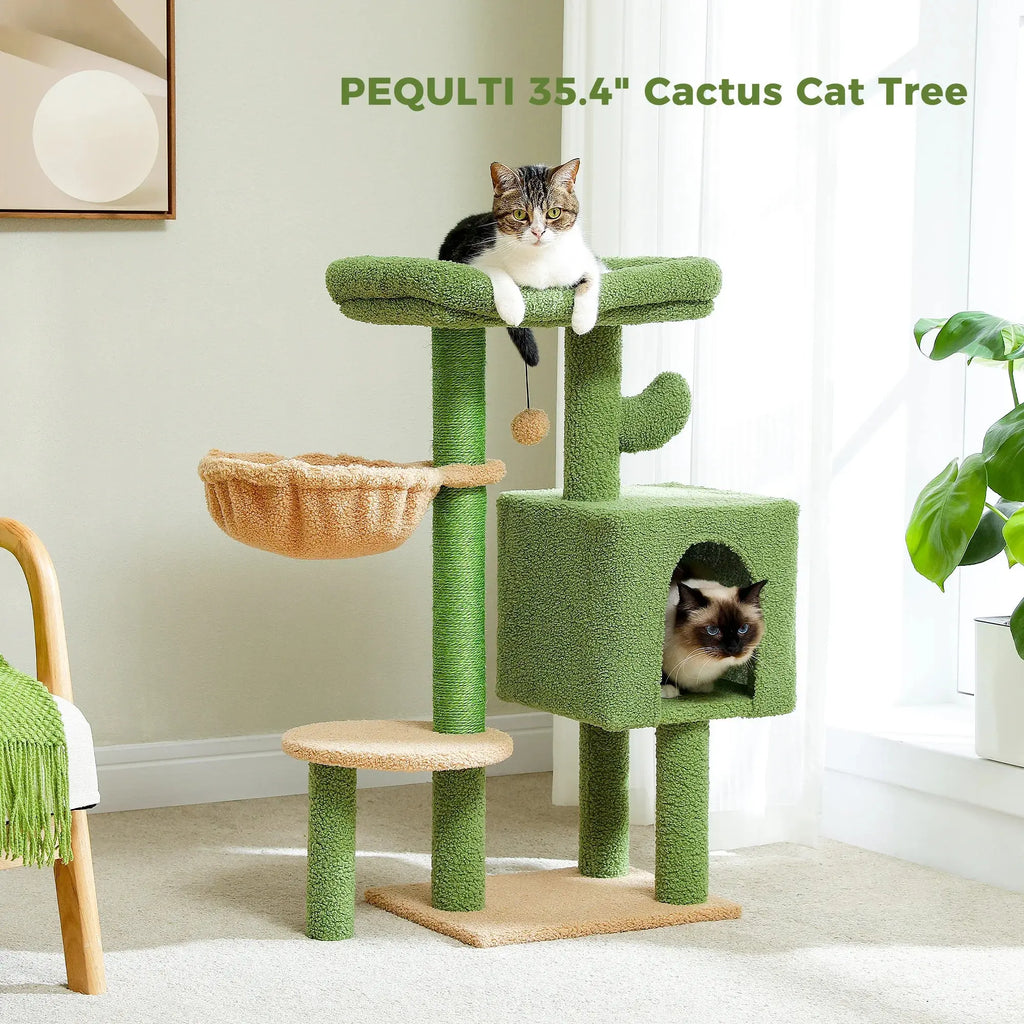 Cat Tree Cute Cat Tower with Padded Top Perch Comfy Hammock Private Condo Fully Scratching Post and Dangling Bell Ball Nova Trendz