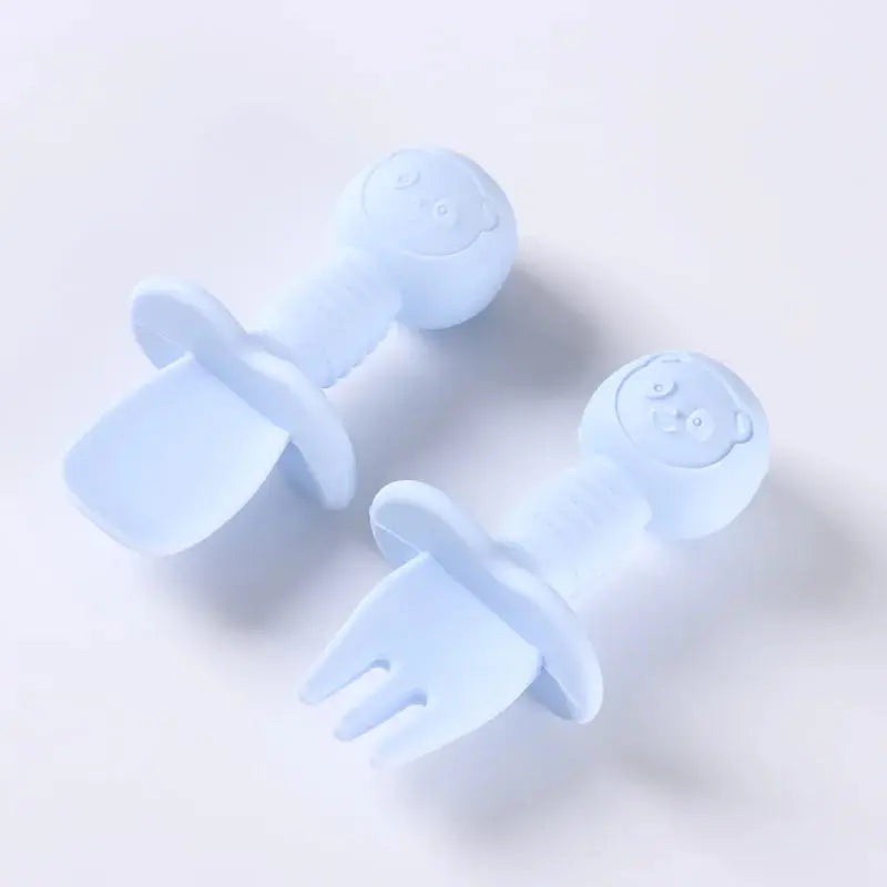 2pcs Food Grade Children Wooden Handle Silicone Spoon Fork Cutlery Baby Training Complementary Food Spoon BabyFeeding Spoon Fork Nova Trendz