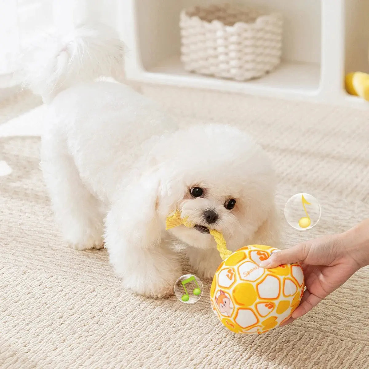 Pet Interactive Bell - ringing Plush Chew Ball for Dogs - with Rope Knot, PP Cotton Filling, Solve Boredom & Teethin - Nova Trendz