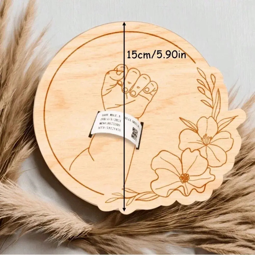 Wooden Baby Birth Bracelet Keepsake Plaque Engraved Disc Birth Sign Gift for New Parents Nova Trendz