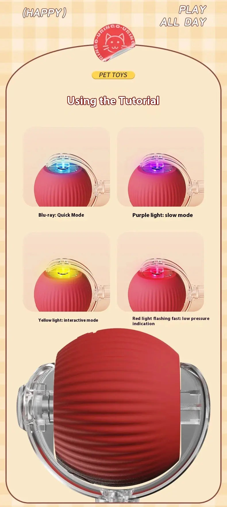 Cat Interactive Ball Toys Automatic Rolling Ball Faux Tail Rechargeable Smart Pet Electric Toy Dog Cat Training Imitate Mouse - Nova Trendz