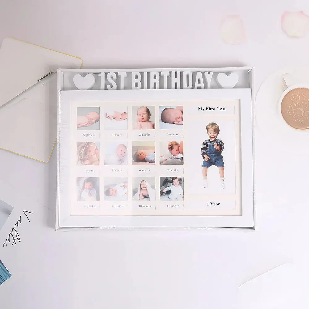 Ylsteed Baby 1ST BIRTHDAY Photo Frame Newborn 12 Month Growth Record Heart Shaped Photo Frame Infant Keepsakes Picture Album Nova Trendz