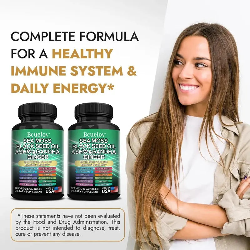 Black Cumin Seed Oil Vitamin C Mineral Supplement, Ashwagandha, 19445 mg, Supports Thyroid Health, Immune System, 120 Capsules Nova Trendz