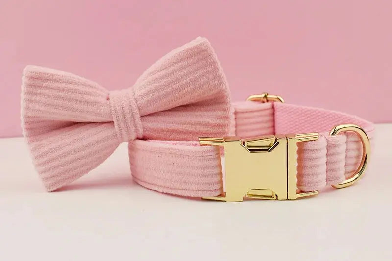 Pink Corduroy Dog Collar And Leash Set For Dogs Custom Engraved Nameplate Pet Supplies Dog Leash Corduroy07 - Nova Trendz