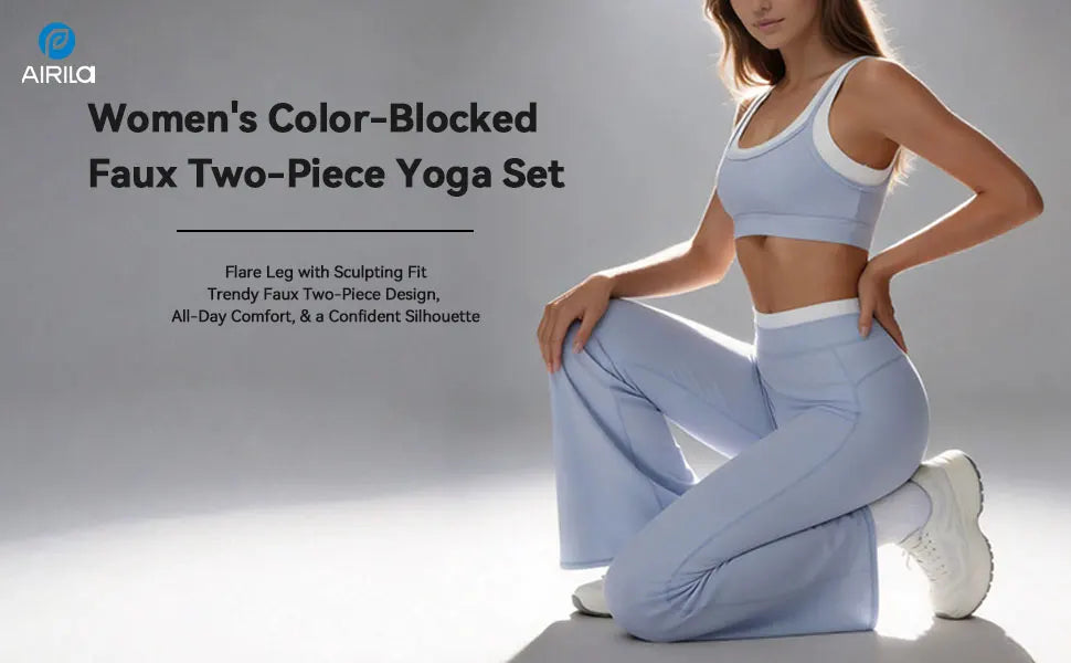Airila Women's Yoga Set 2 Pcs Sportswear Color Blocked Tracksuit High Waist Flare Crop Top Athletic Gym & Daily Fitness Nova Trendz