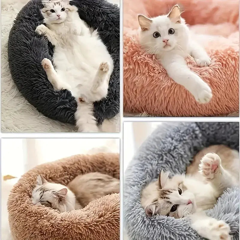 1PC comfortable striped plush pet bed, suitable for cats and dogs,warm,deep sleep round nest,filling,gray,soft,indoor - Nova Trendz