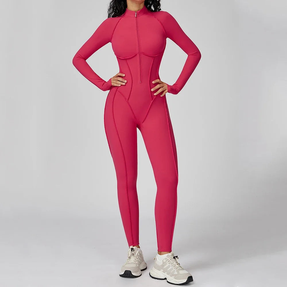 Yoga Bodysuit Long Sleeved Women's Tracksuits Gym Zipper Jumpsuits Sports Workout High-intensity Fitness One-piece Tights Suit Nova Trendz