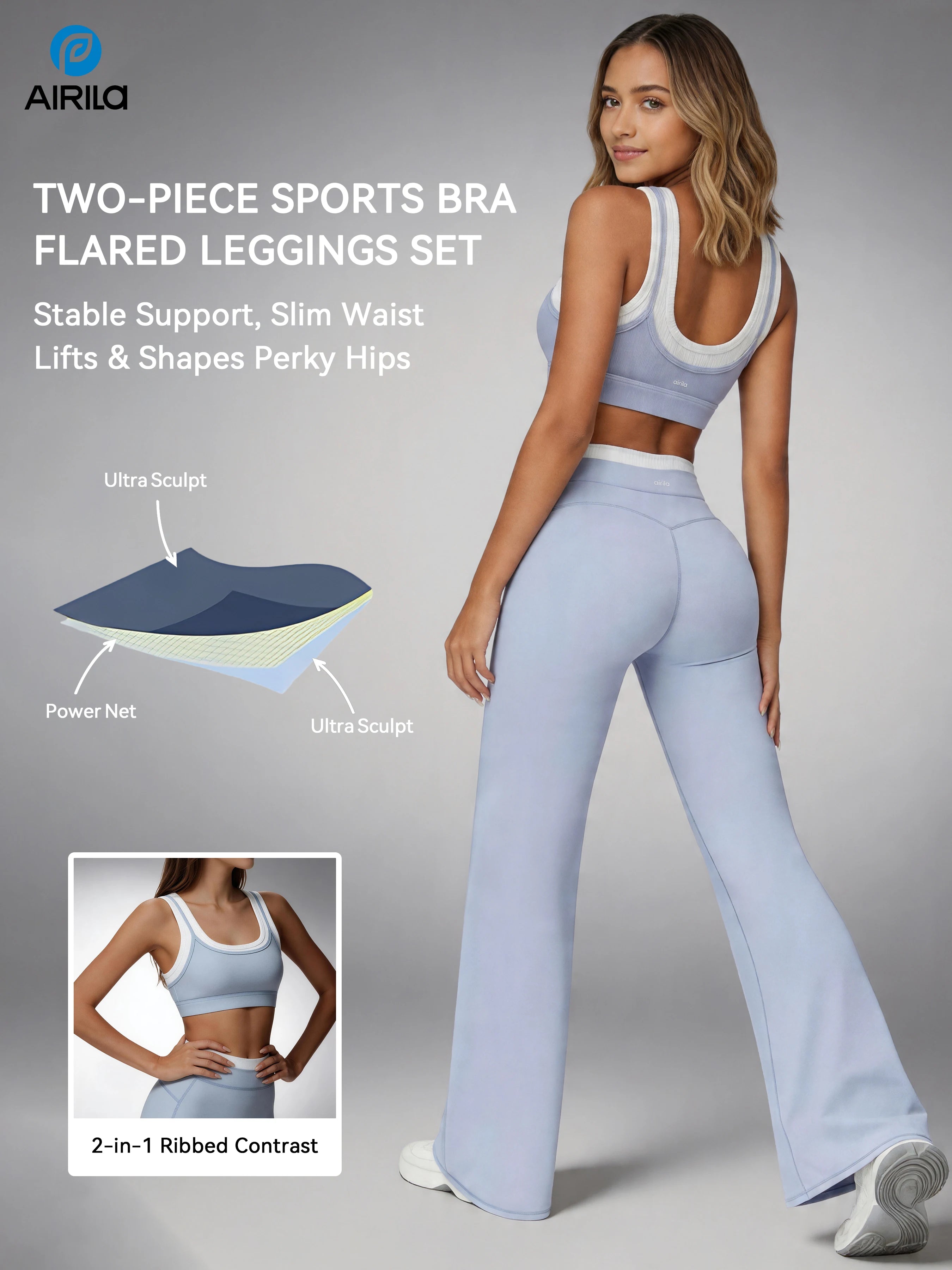 Airila Women's Yoga Set 2 Pcs Sportswear Color Blocked Tracksuit High Waist Flare Crop Top Athletic Gym & Daily Fitness Nova Trendz
