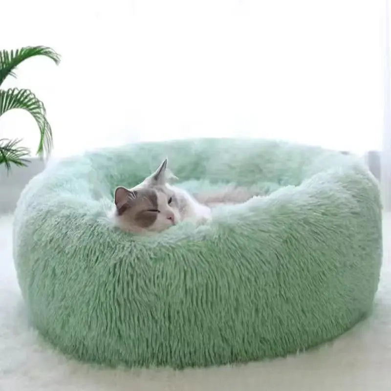1PC comfortable striped plush pet bed, suitable for cats and dogs,warm,deep sleep round nest,filling,gray,soft,indoor - Nova Trendz