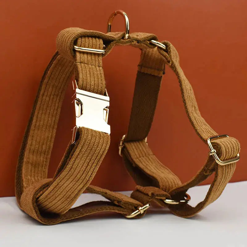 Caramel Corduroy Dog Collar And Leash Set For Dogs Custom Engraved Nameplate Pet Supplies Dog Leash Corduroy01 - Nova Trendz