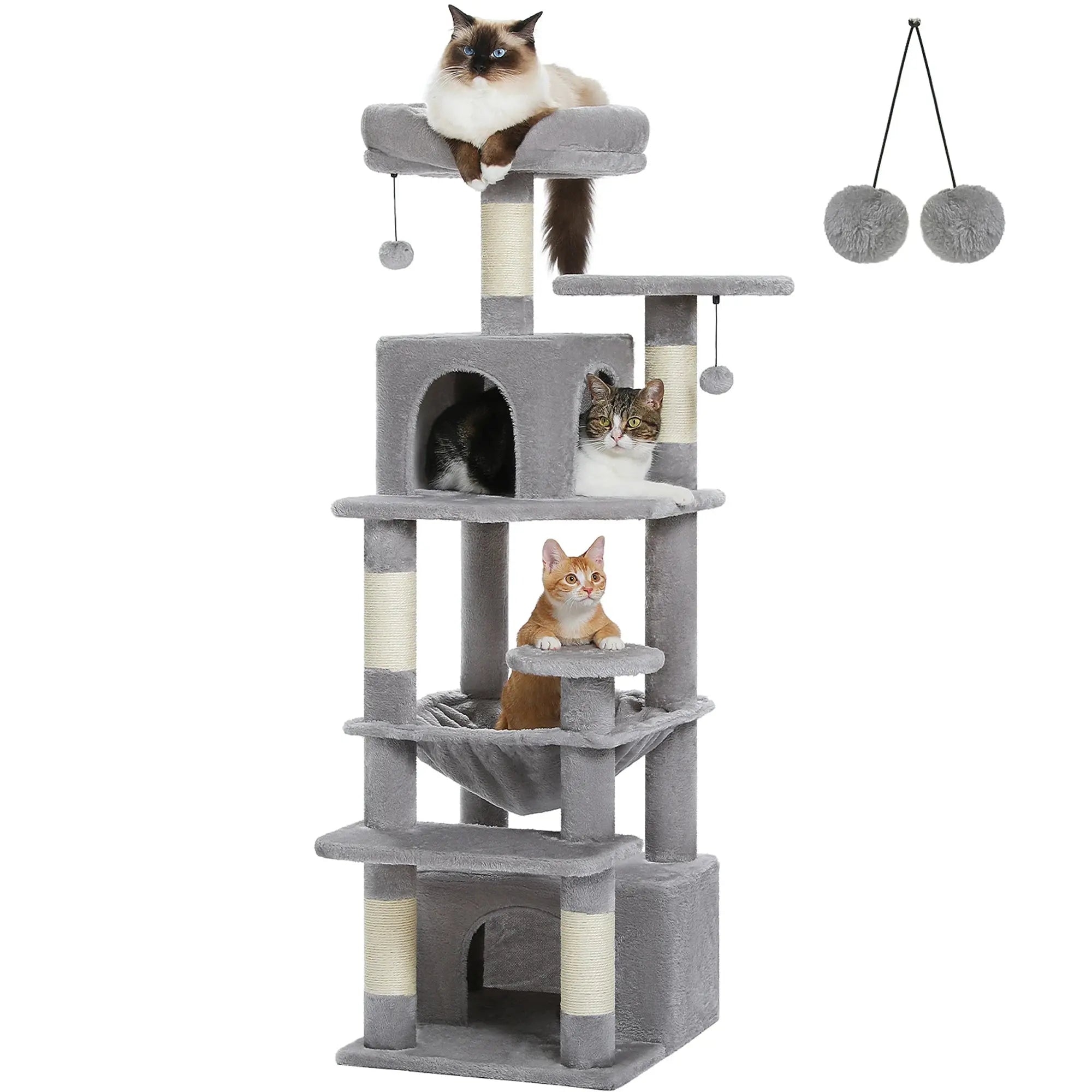 184cm Large Cat Tree and Tower for Indoor Cats With Sisal-Covered Scratching Posts Spacious Hammock Padded Perches and Condos Nova Trendz