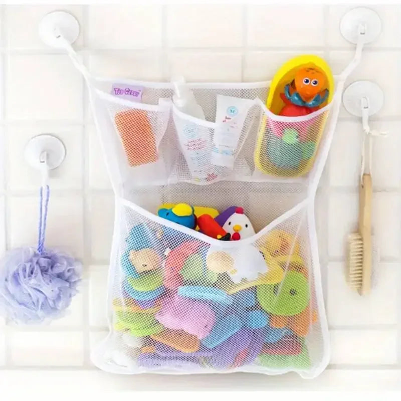 Baby Bathroom Mesh Bag Shower Bath Toys Storage with Strong Suction Cups Bathroom Toy Organizer Pouch for Kids Toddlers