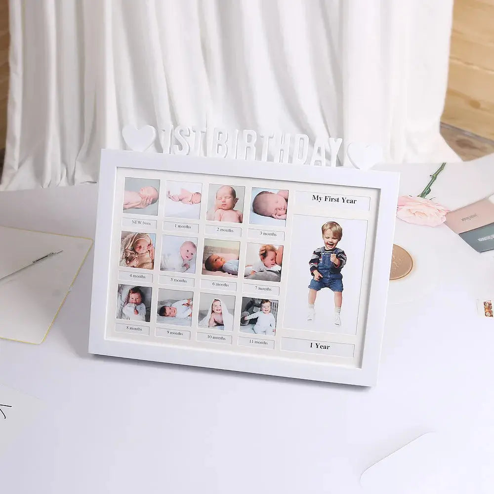 Ylsteed Baby 1ST BIRTHDAY Photo Frame Newborn 12 Month Growth Record Heart Shaped Photo Frame Infant Keepsakes Picture Album Nova Trendz