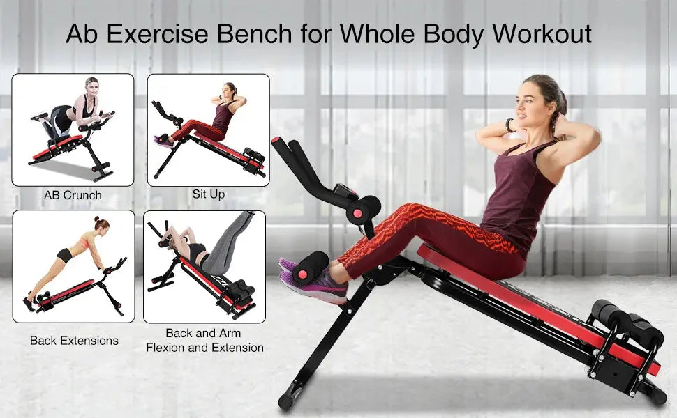 Adjustable Ab Exercise Bench, Abdominal Workout Machine Foldable Sit Up Bench, Full Body Exercise Equipment with LCD Monitor Nova Trendz