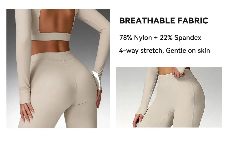 Women's Turtleneck Long Sleeve Yoga Set Back Cutout Flare Pants with Removable Pads Tummy Control Butt Lifting Gym Outfit Nova Trendz