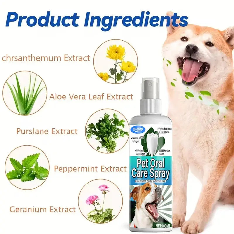 100ml Pet Oral Care Dental Spray - Instant Bad Breath Eliminator,with Natural Ingredients - Safe for Dogs & Pets Teeth Cleaning - Nova Trendz