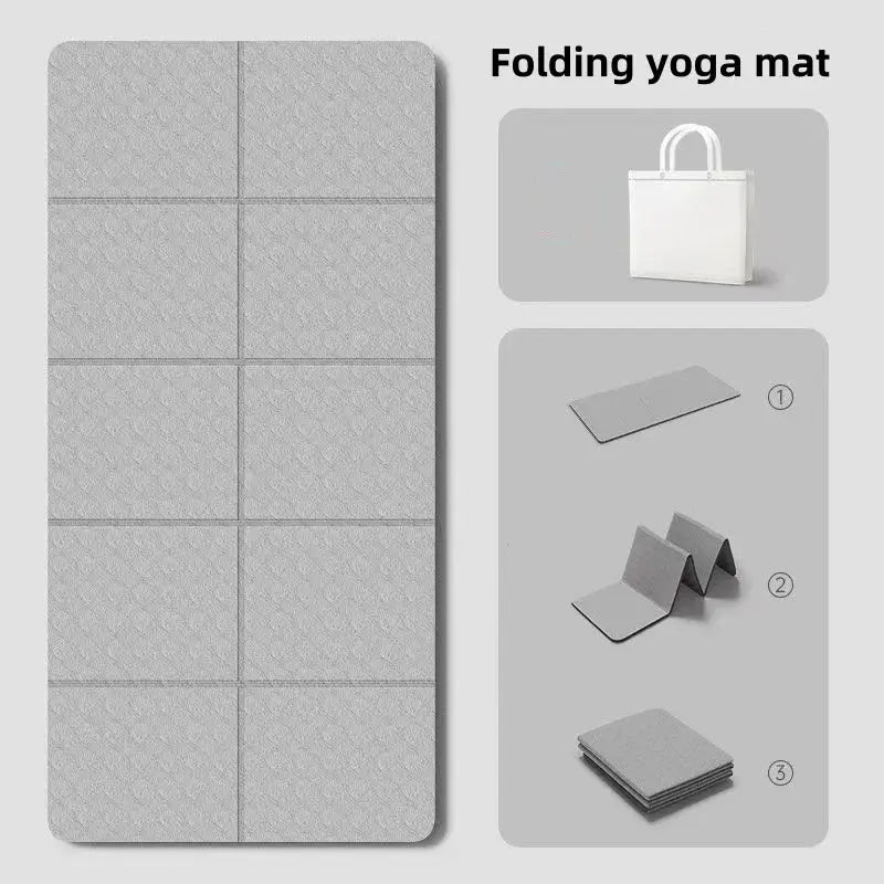 180cmx57cmx0.4cm TPE Folding Yoga Mat Portable Non-Slip Shock-Absorbent Noise-Free Convenient for Home Travel Fitness Exercise Nova Trendz