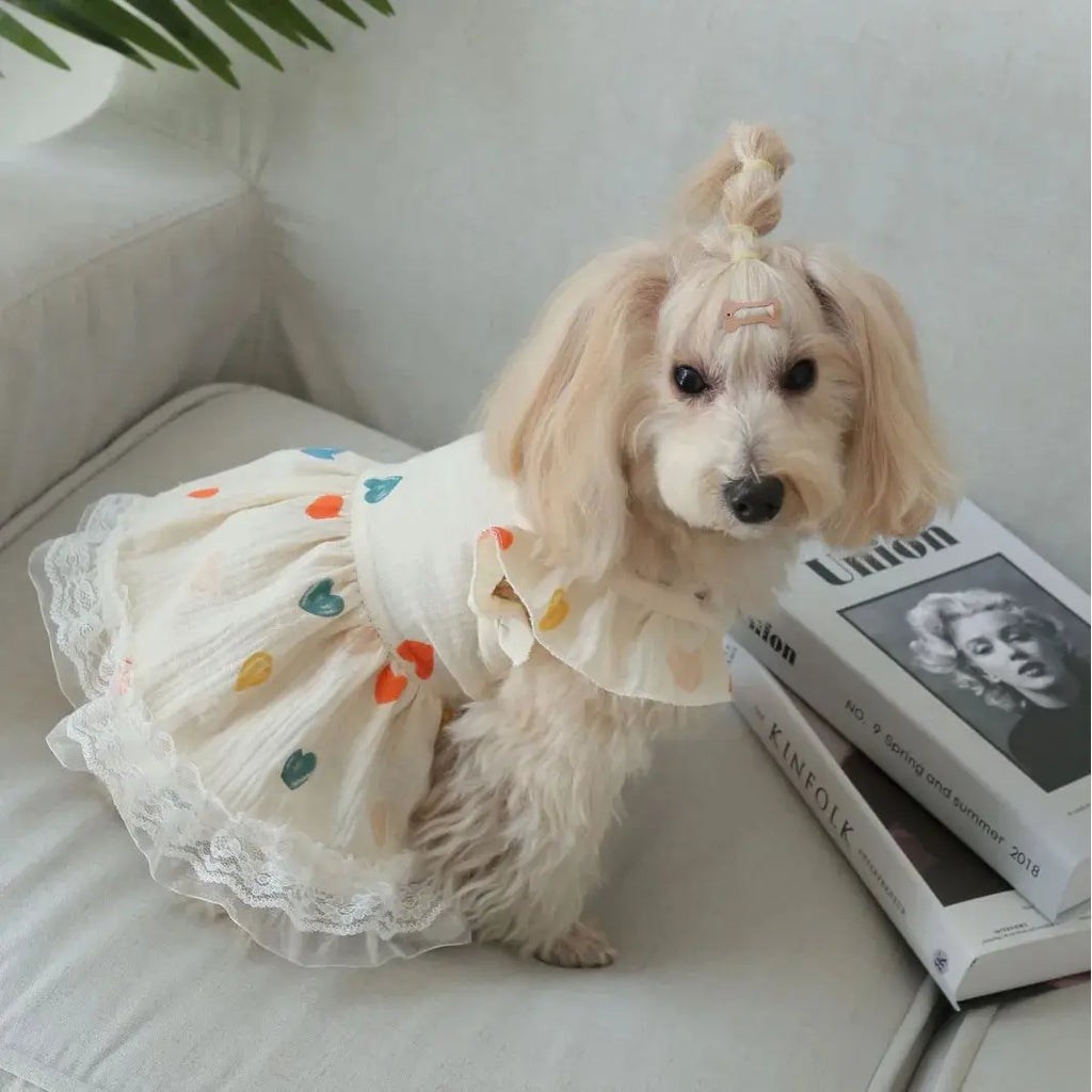 Pet Light Yellow Heart-shaped Little Fly Sleeve Dress Cat and Dog Four Season Vest Puppy Clothes Dog Dresses for Small Dogs - Nova Trendz