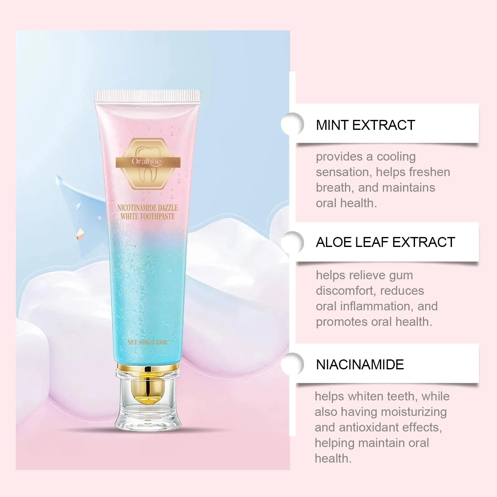 Niacinamide Whitening Toothpaste Dental Stains Removing Prevent Bad Breath Oral Cleaning Refreshing Reduces Plaque Toothpaste - Nova Trendz