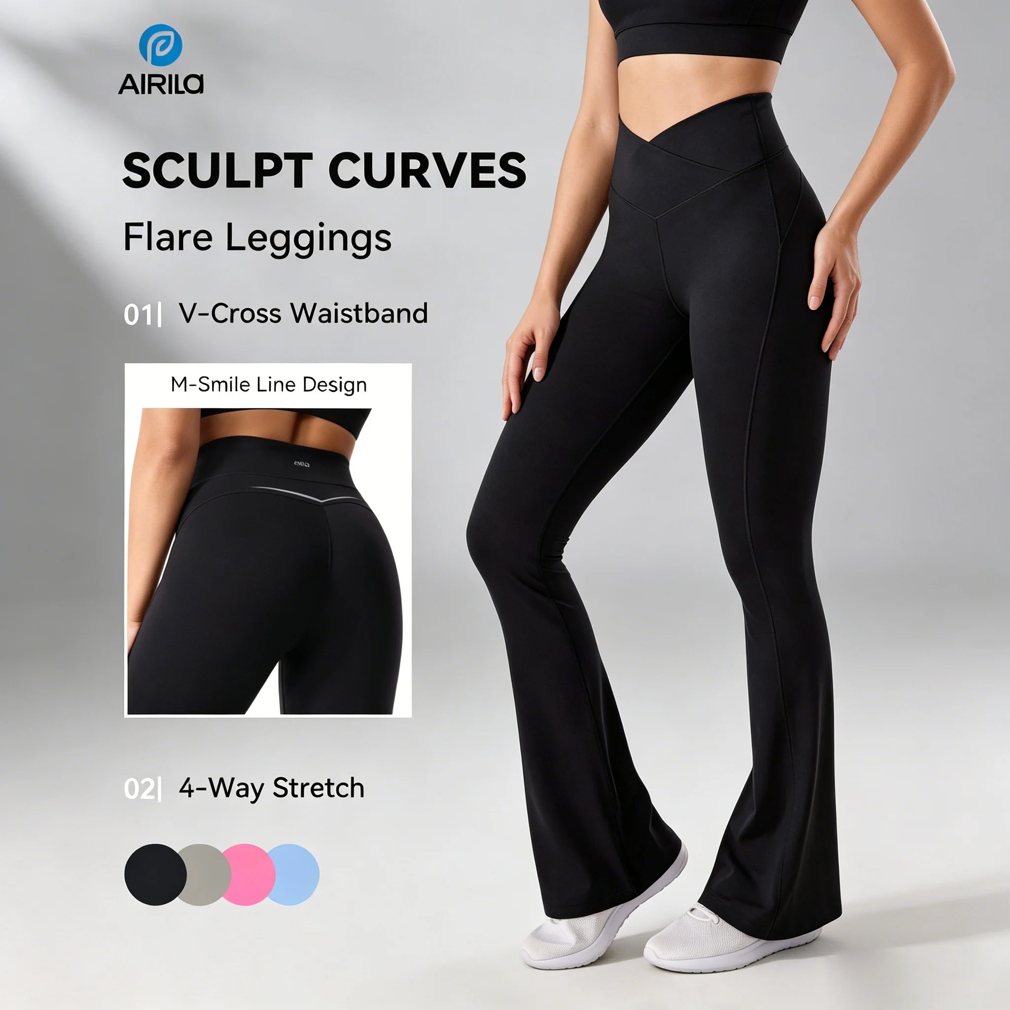 High-Waisted V-Cross Waistband Yoga Leggings with Tummy Control, M-Smile Line Butt Lifting, 4-Way Stretchy & Soft Cooling Fabric Nova Trendz