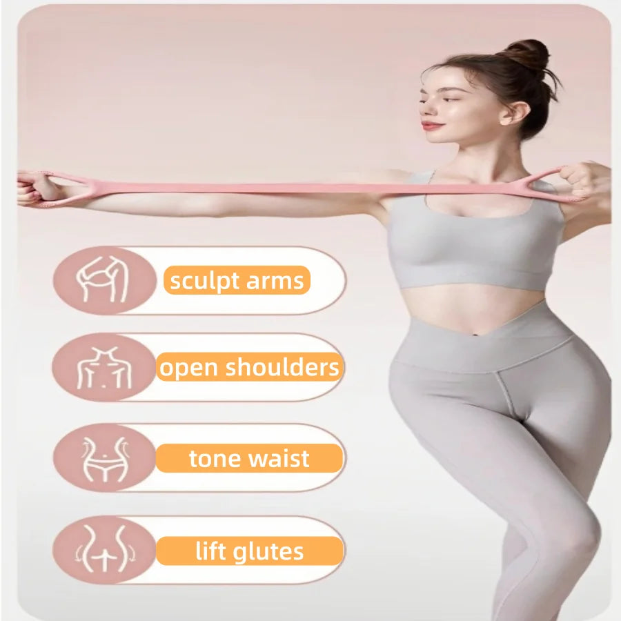 8-Shape Elastic Yoga Stretch Band, Figure 8 Fitness Resistance Band Shoulder Back Arm Exercise Rope Training Equipment for Women Nova Trendz