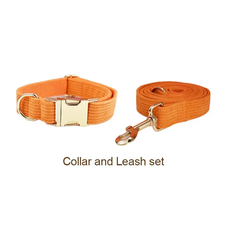 Orange Corduroy Dog Collar And Leash Set For Dogs Custom Engraved Nameplate Pet Supplies Dog Leash Corduroy11 Nova Trendz