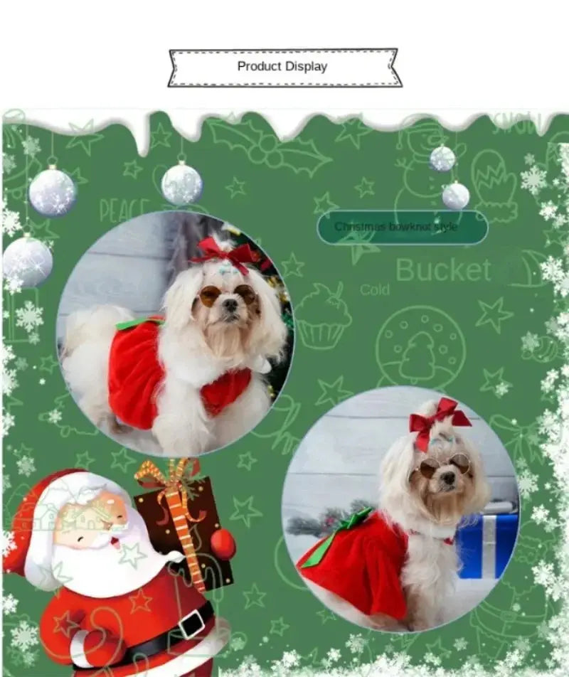 Pet Christmas Clothing Dog Cat Red Dress Warm Bow Frock Golden Velvet Fabric Santa Claus Clothes Dogs Cats Garment Pets Supplies - Nova Trendz