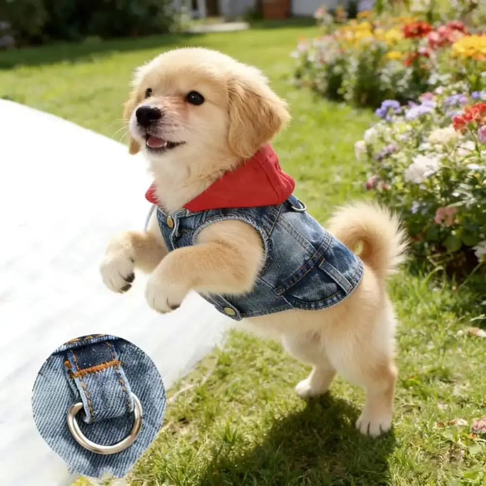 Denim Dog Jean Jacket Vest with D-Ring Cool Spring Dog Hoodies Breathable Lightweight Puppy Harness Coat For Small Medium Dogs - Nova Trendz