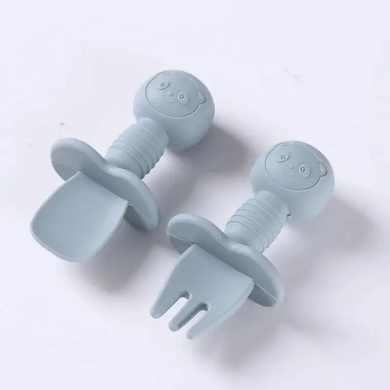 2pcs Food Grade Children Wooden Handle Silicone Spoon Fork Cutlery Baby Training Complementary Food Spoon BabyFeeding Spoon Fork Nova Trendz