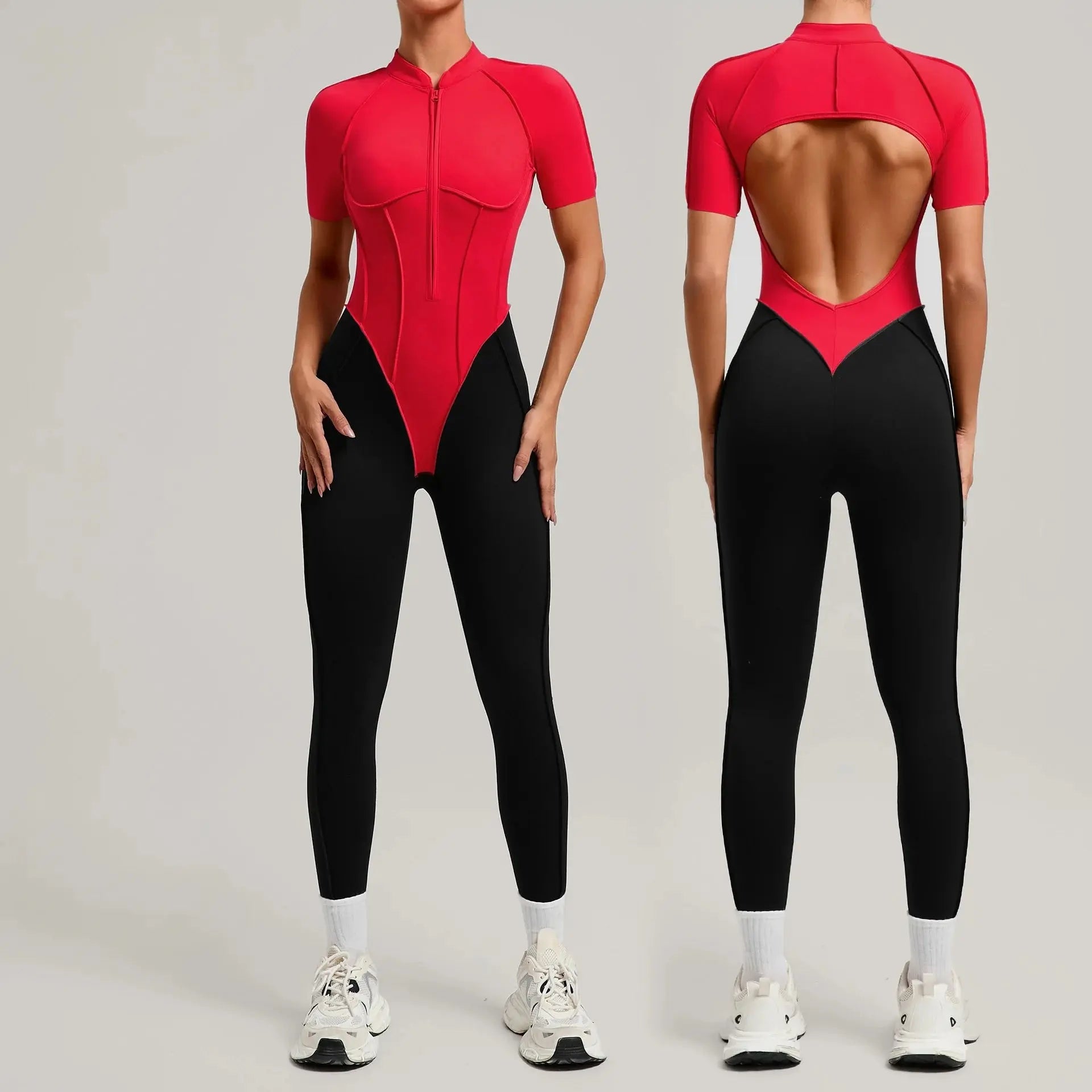 Yoga Bodysuit Short Sleeves Women's Tracksuits Gym Zipper Jumpsuits Sports Workout High-intensity Fitness One-piece Tights Suit - Nova Trendz