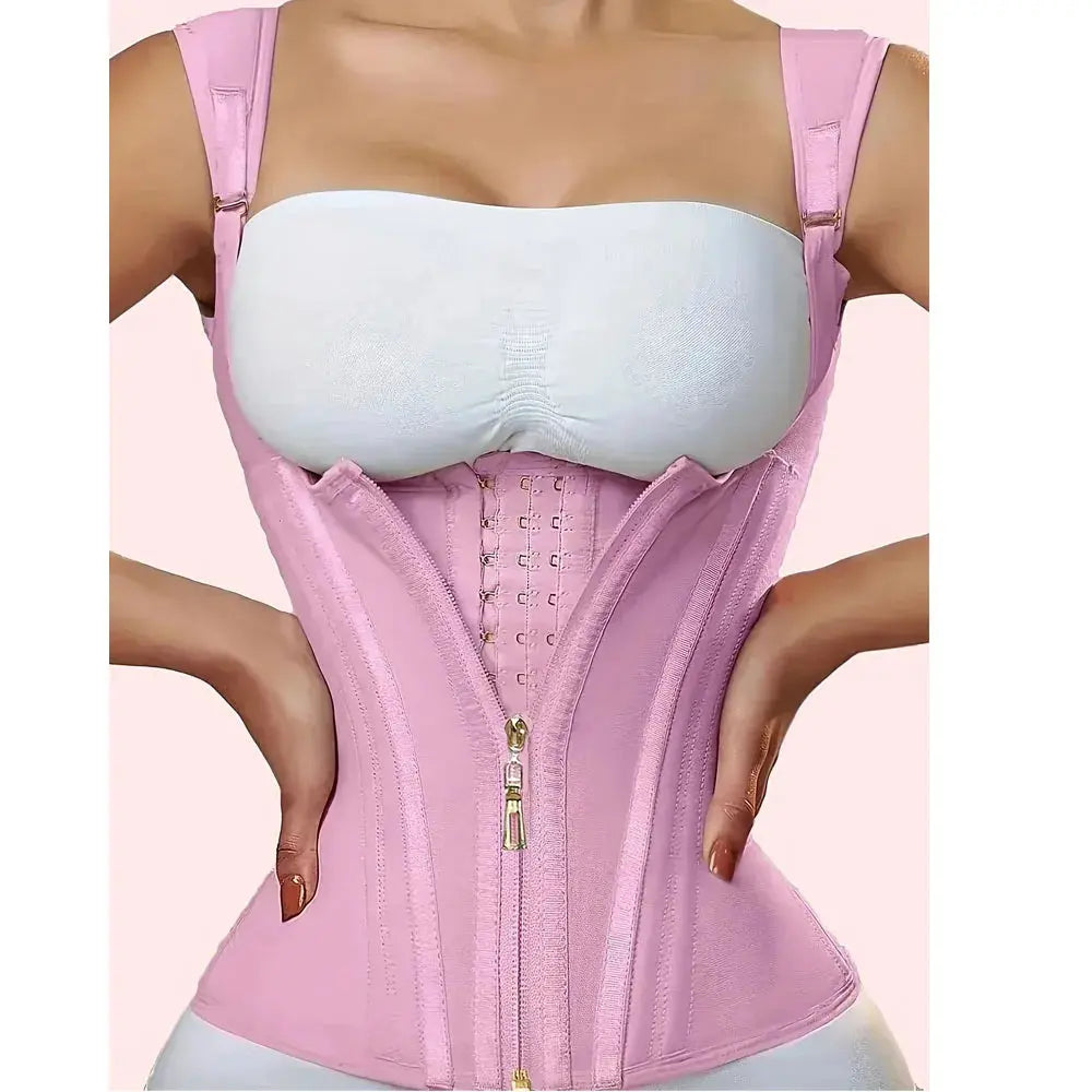 Popular High-Elasticity Court-Style Mesh Waist Cincher Corset Vest with Zipper and Button Closure Vintage Shapewear for Women - Nova Trendz