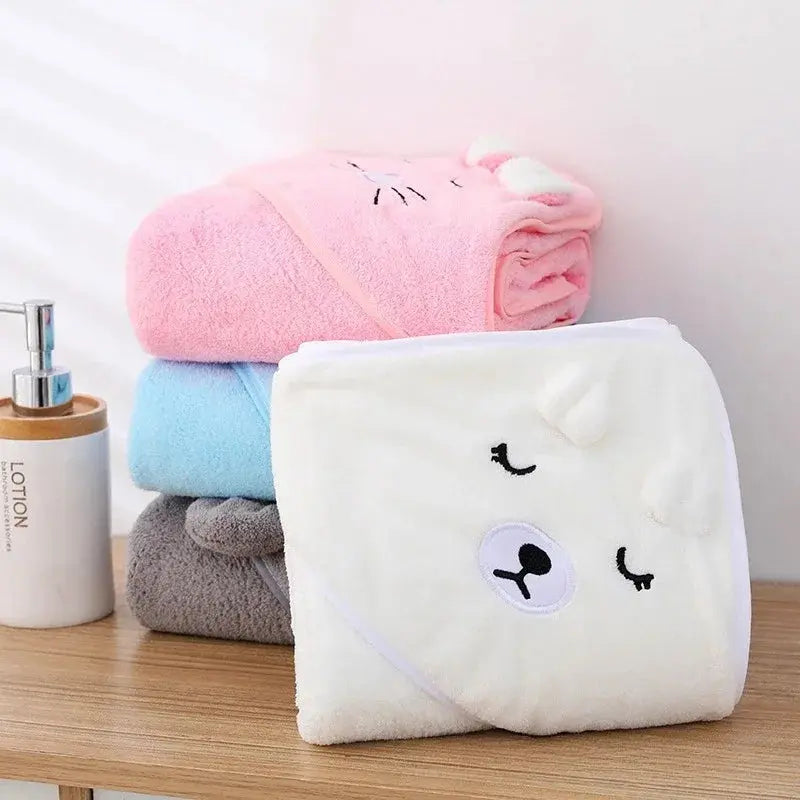 Hooded Coral Velvet Baby Bath Towel Cartoon Baby Elephant Wrap Blanket Super Absorbent Warm Bathrobe Newborn Baby Bath Towel Nova Trendz