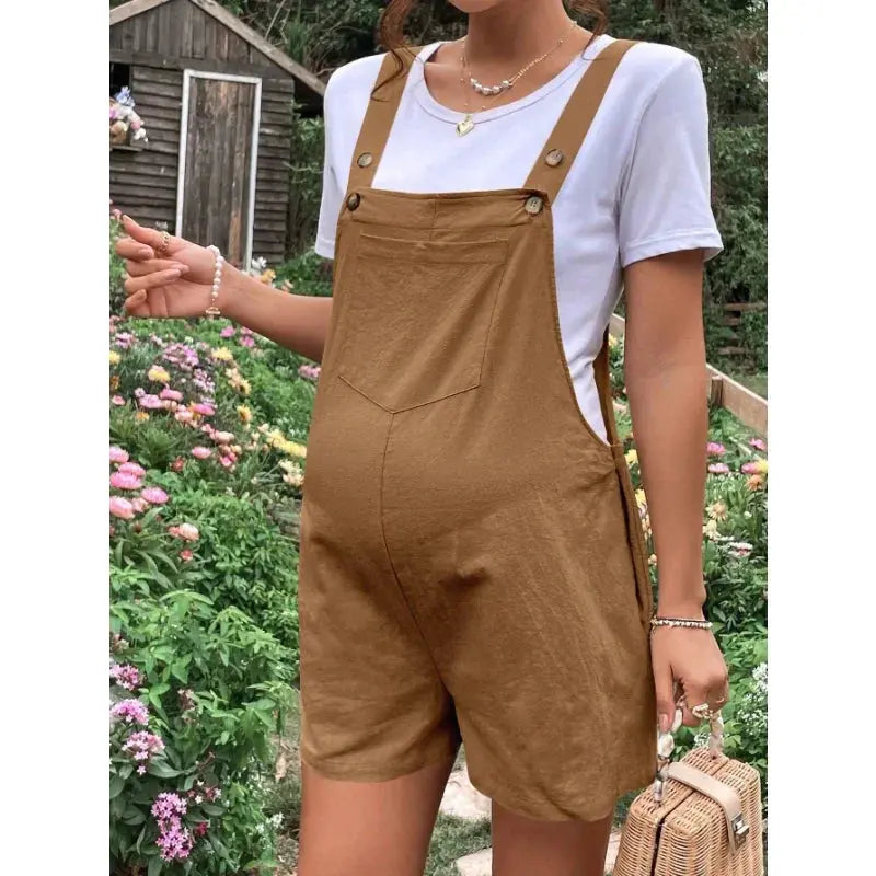 Maternity Jumpsuits Knee-length Plus Size Summer Fashion Pregnant Woman Rompers Solid Color Pregnancy Overalls Cotton Clothes Nova Trendz