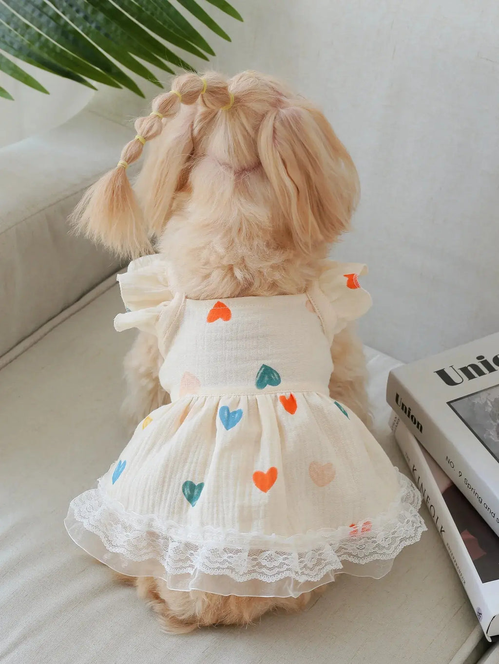 Pet Light Yellow Heart-shaped Little Fly Sleeve Dress Cat and Dog Four Season Vest Puppy Clothes Dog Dresses for Small Dogs - Nova Trendz