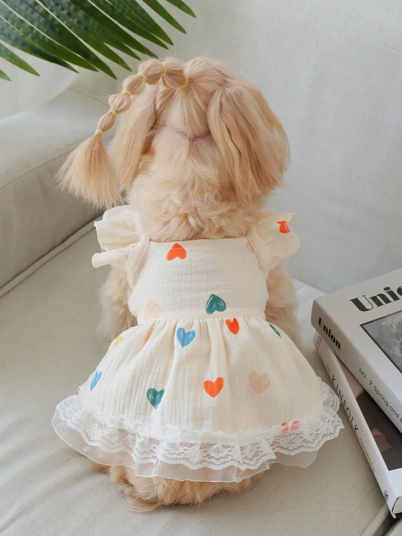Pet Light Yellow Heart-shaped Little Fly Sleeve Dress Cat and Dog Four Season Vest Puppy Clothes Dog Dresses for Small Dogs - Nova Trendz