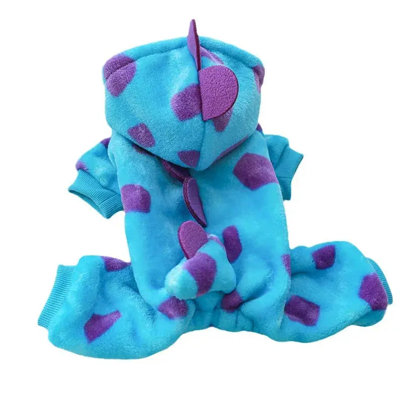 Cosplay Dinosaur Dog Halloween Costume for Small Dogs Dress Up Hoodies Thermal Velvet Padded Dog Pajamas Winter Puppy Jumpsuit - Nova Trendz