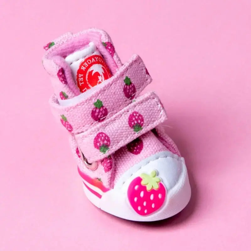 Pet Dog Canvas Shoes for Small Dogs Cute Stawberry Pattern Dog Shoes Anti-Slip Puppy Boots Breathable Cat Sneakers Pet Supplies Nova Trendz