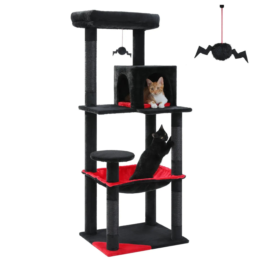 Gothic Cat Tree for Indoor Cats, Tall Cat Tower with Super Large Hammock, Sisal Covered Scratching Post Cozy Condo Top Perch - Nova Trendz