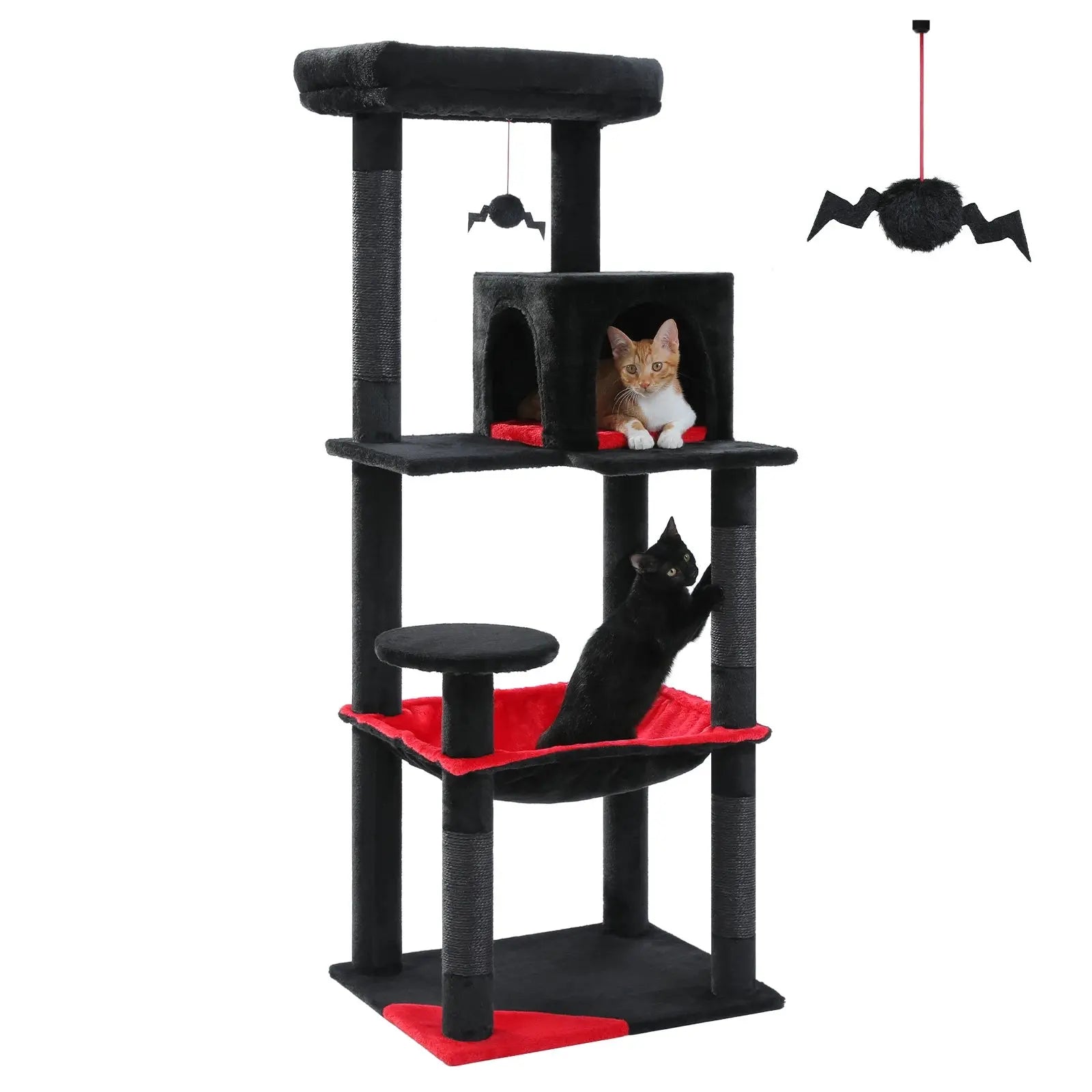 Gothic Cat Tree for Indoor Cats, Tall Cat Tower with Super Large Hammock, Sisal Covered Scratching Post Cozy Condo Top Perch - Nova Trendz