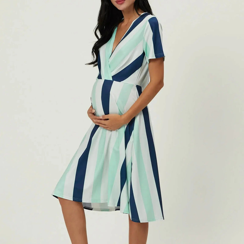 Spaghetti Dress Loose Casual Maternity Women Beach Striped Printed A Line Lace Short Sleeve Dresses Nova Trendz