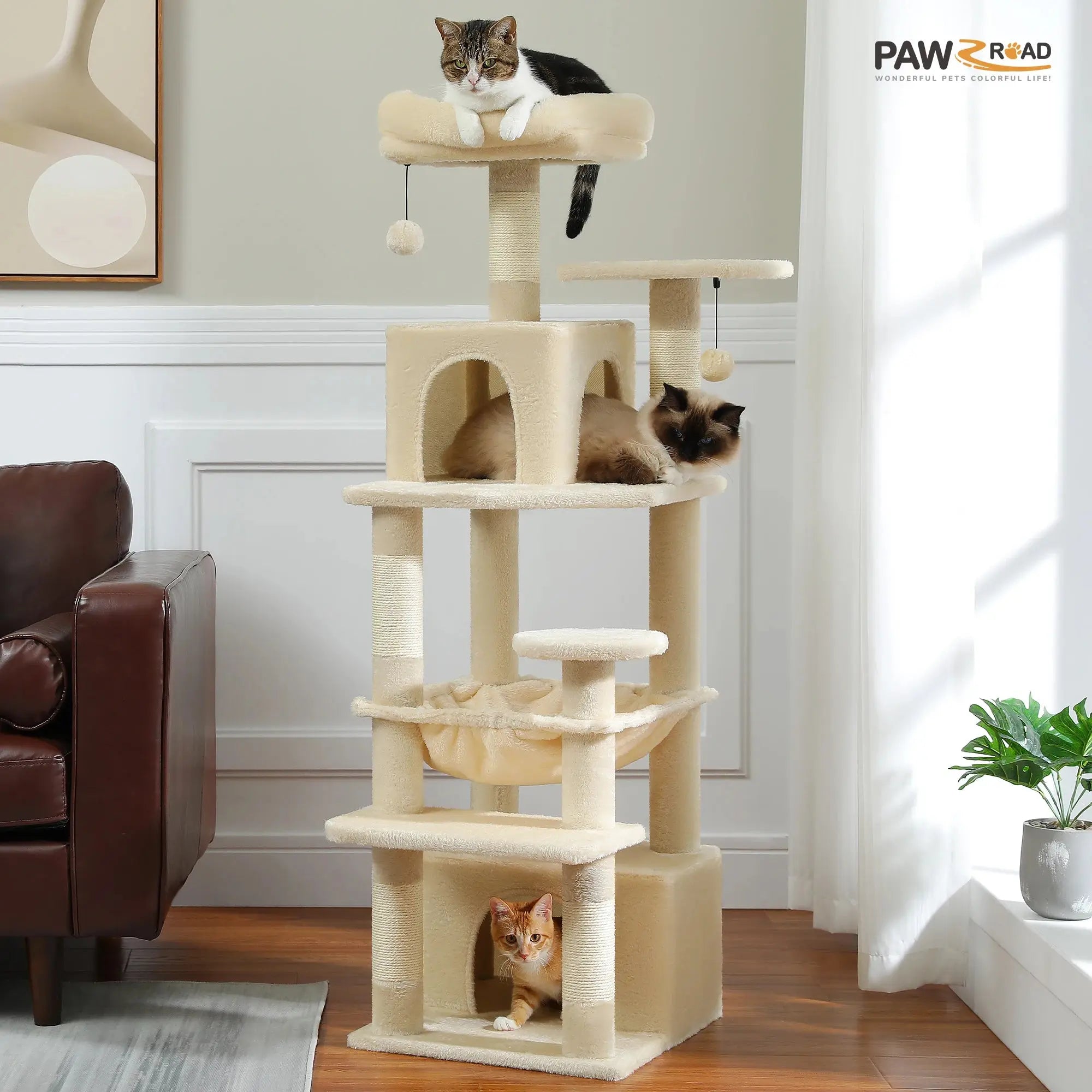 184cm Large Cat Tree and Tower for Indoor Cats With Sisal-Covered Scratching Posts Spacious Hammock Padded Perches and Condos Nova Trendz