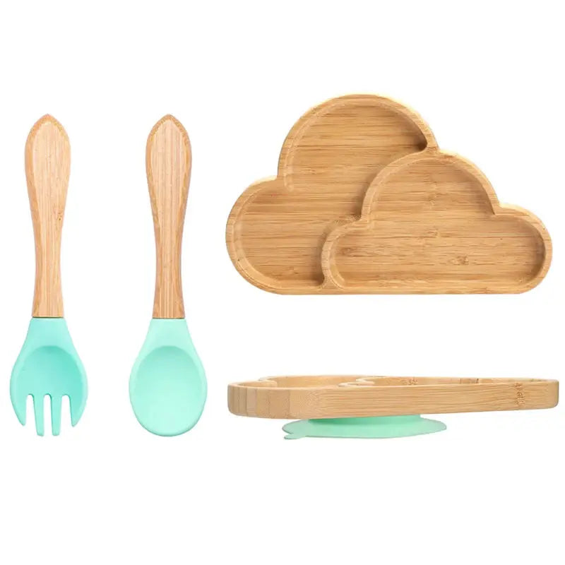 3Pcs Baby Bamboo Plate Silicone Suction Kids Wooden Feeding Tableware Non-slip Dinnerware Baby Tableware for Baby Birthday Gift Nova Trendz