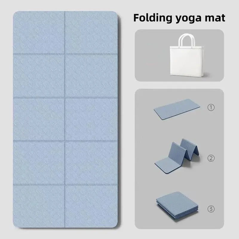 180cmx57cmx0.4cm TPE Folding Yoga Mat Portable Non-Slip Shock-Absorbent Noise-Free Convenient for Home Travel Fitness Exercise Nova Trendz