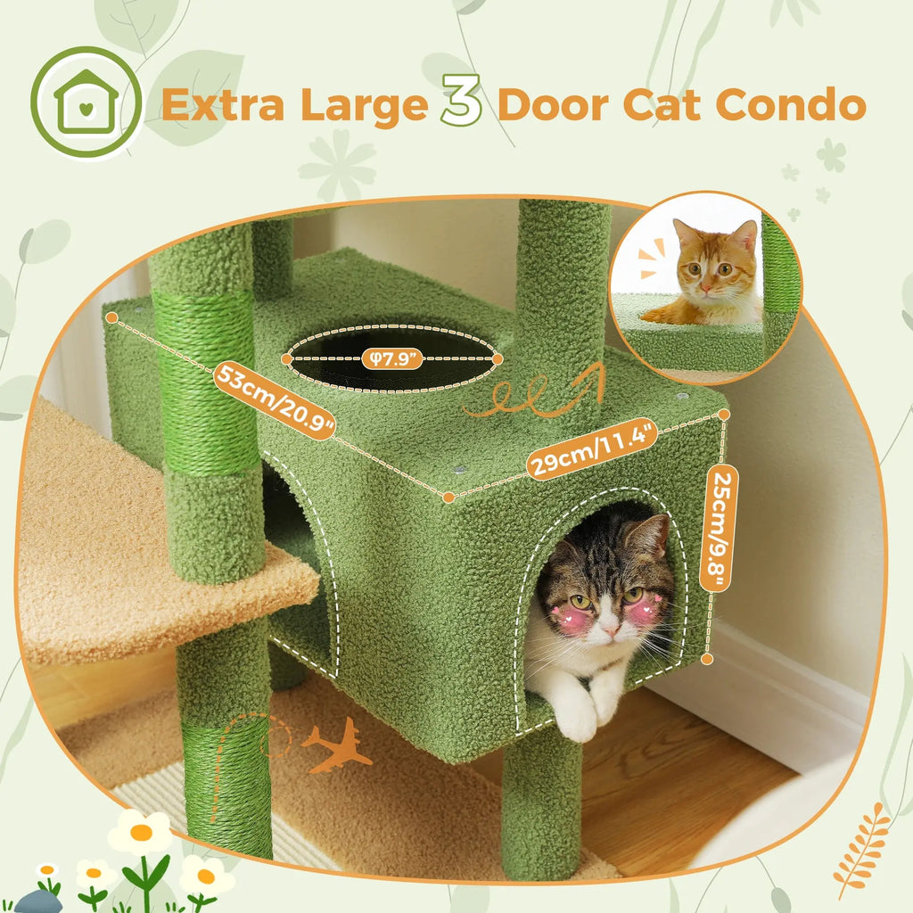 184cm Large Cat Tree Tower for Indoor Cats With Sisal-Covered Scratching Posts Spacious Hammock Padded Perches and Condos Green - Nova Trendz
