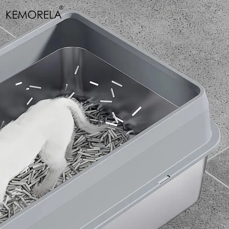 KEMORELA 1PC Stainless Steel Cat Bedpans Thickening Semi-enclosed High Side With Lid Litter Scoop Splashproof Open Litter Box Nova Trendz