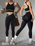Contrast Trim Hollow Back Camisole And Leggings 2 Piece Sports Suit Breathable Slim Fitness Yoga Workout Tracksuit For Women Nova Trendz